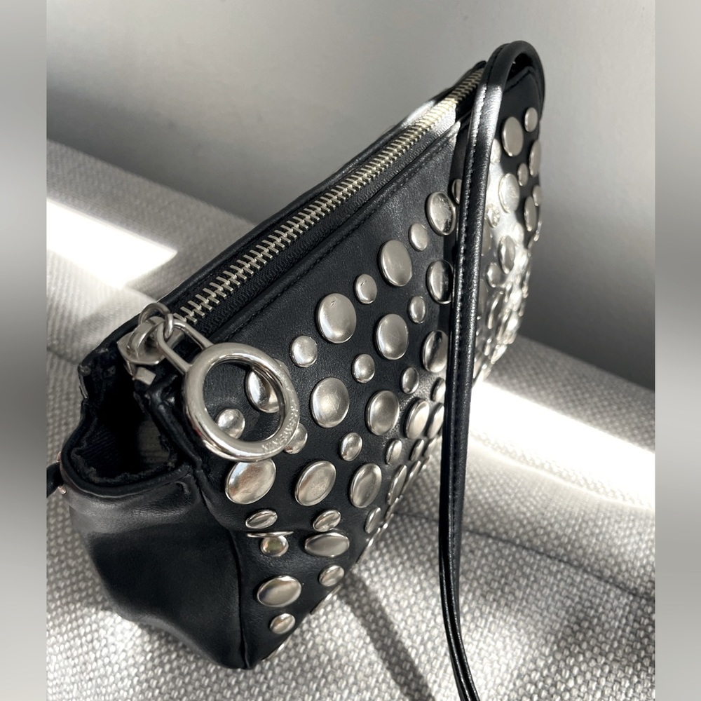 Authentic Leather Studded Black Long Strap Purse -NINE WEST
